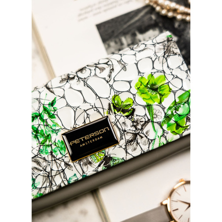 Große, horizontale Damen Geldbörse aus Echtleder mit Blumenmuster – Peterson