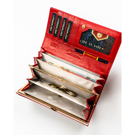 Große, rote Damen-Geldbörse aus Natur- und Öko-Leder mit Druckknopfverschluss – Peterson