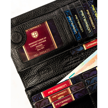 Große Damen Geldbörse hochformat schwarz aus Leder mit Magnetverschluss – Peterson