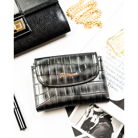 Graue Damen-Geldbörse aus Öko-Leder mit Krokodilhautmuster-Prägung - Peterson