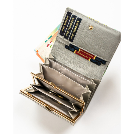 Grüne Damen Geldbörse aus Leder mit RFID-Schutz und Blumenmuster – Peterson