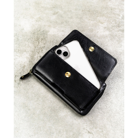 Zweifach unterteilte Herren-Handgelenktasche aus Leder in Schwarz mit Reißverschluss - Rovicky