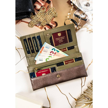 Lackierte Damen Geldbörse in Grau mit Reißverschlussfach – Peterson