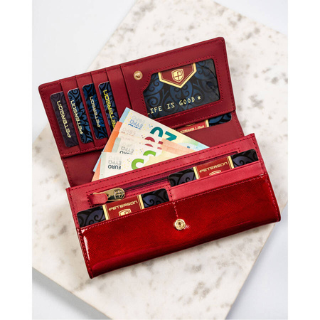 Damen-Geldbörse aus Leder im Saffiano-Stil in Rot – Peterson