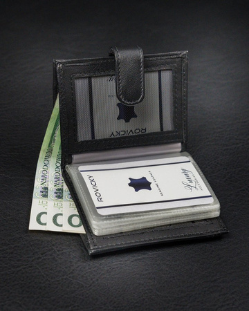 Vertikales Kartenetui aus Echtleder mit Druckknopf und Geldscheinfach – Loren