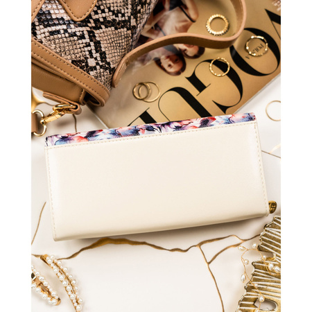 Große Damen-Geldbörse mit Blumen aus Natur- und Öko-Leder, mit Druckknopf verschließbar - Peterson