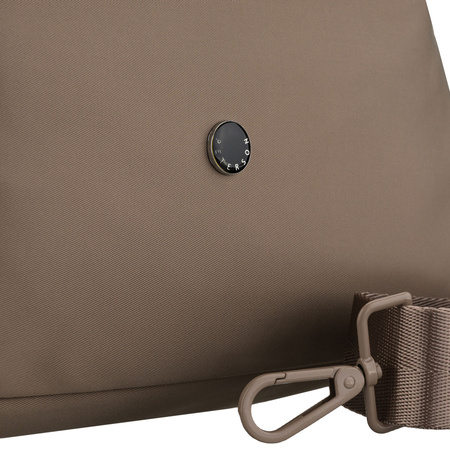 Beige Damen-Umhängetasche aus Polyester, aufgehängt an Griffen und einem abnehmbaren Gürtel - Peterson