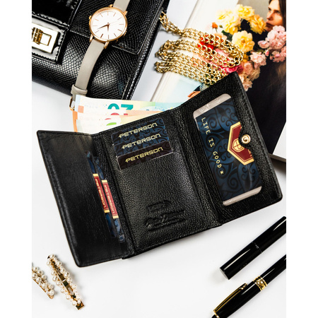Elegante Damen-Geldbörse aus Natur- und Öko-Leder in Schwarz - Peterson