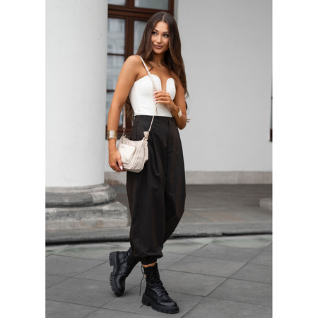 Beige Damen-Umhängetasche aus Nylon und Öko-Leder, aufgehängt an Griffen und einem abnehmbaren Gürtel – Peterson