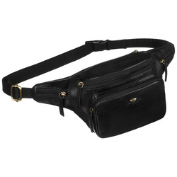 Klassische, schwarze, aus Leder Herren-Bauchtasche für die Hüfte – Peterson
