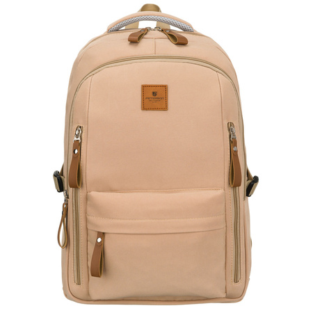 Beiger Schulrucksack aus Polyester mit Laptopfach, mit Reißverschluss geschlossen – Peterson