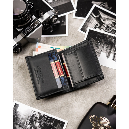 Vertikale, schwarze Herren-Geldbörse aus echtem Leder mit RFID-System – Peterson