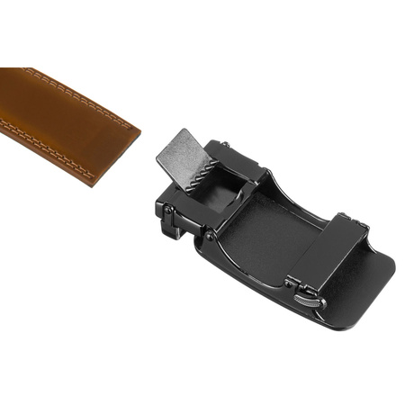 Brauner Herren-Gürtel aus Leder mit automatischer, schwarzer Schnalle – Peterson