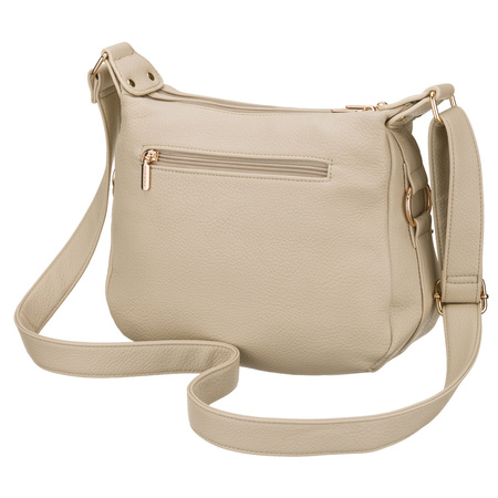 Damen-Umhängetasche aus Öko-Leder in Beige mit langem Gürtel – Rovicky