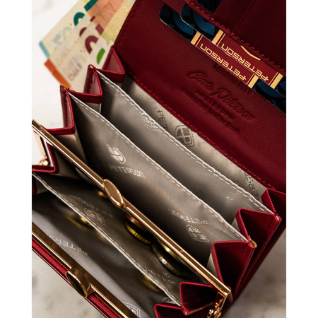 Damen-Geldbörse aus Leder, rot, mit Druckknopfverschluss – Peterson