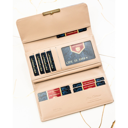 Beige Damen-Geldbörse aus Öko-Leder mit Druckknopfverschluss – Peterson