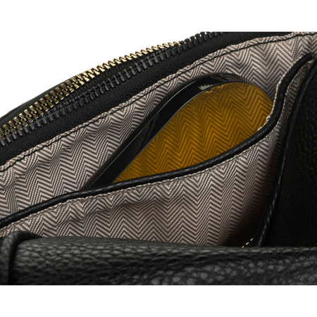 Schwarze Damen-Gürteltasche aus Öko-Leder mit Reißverschluss, getragen an einem verstellbaren Riemen – Peterson