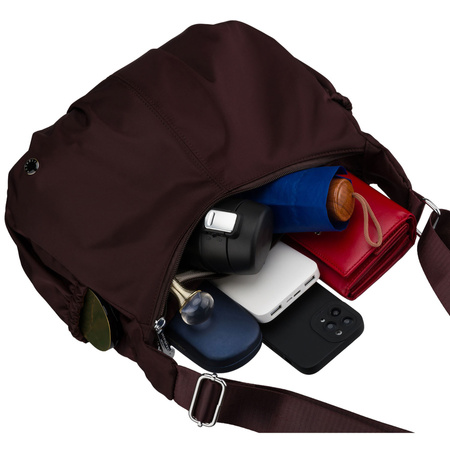 Bordeauxfarbene Damen-Handtasche aus Polyester mit Reißverschluss, zweifächrig – Peterson