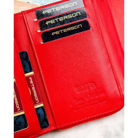 Damen-Geldbörse aus Öko-Leder in Rot, querformatig mit Druckknopf – Peterson