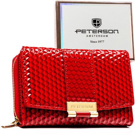 Rote, lackierte Damen-Geldbörse aus Öko-Leder mit strukturierter Oberfläche - Peterson