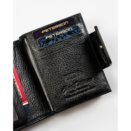 Kleine Damen Geldbörse schwarz-gold aus Leder mit RFID Schutz – Peterson