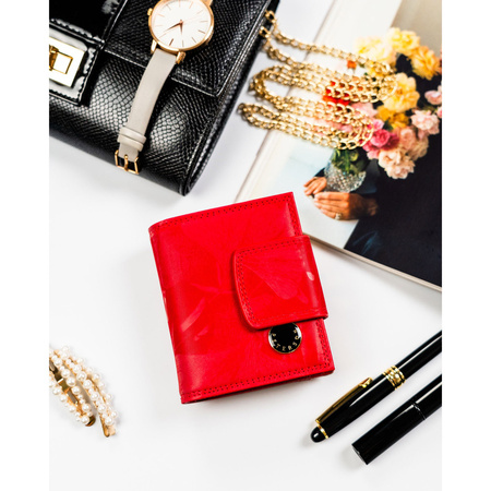 Kleine, rote Damen-Geldbörse aus Leder mit Bügelverschluss und Druckknopf - Peterson