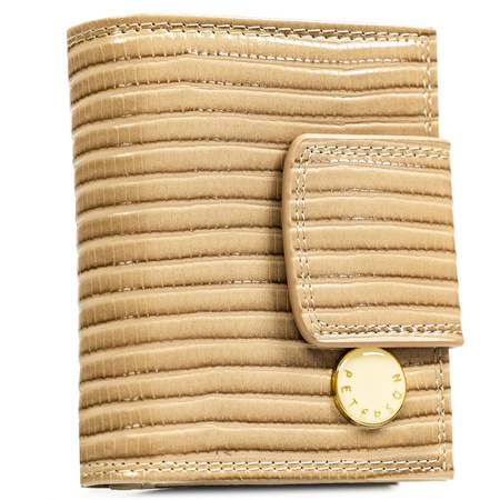 Beige Damen-Geldbörse aus Leder mit Flechtmuster, die mit einem Bügel und einem Druckknopf geschlossen wird - Peterson