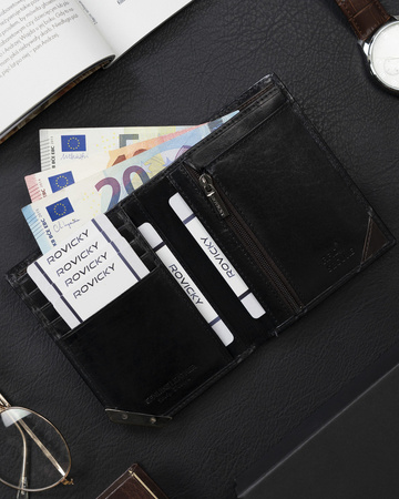 Herren Geldbörse Hochformat aus Glattleder mit silbernem Akzent – Rovicky