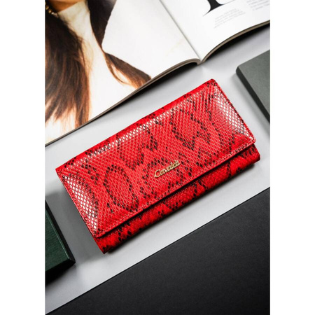 Rote Damen Geldbörse mit Druckknopf und Schlangenmuster – Cavaldi