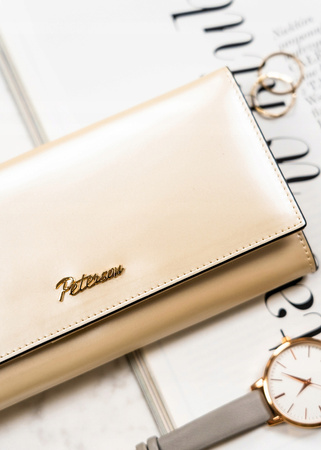 Elegante, beige Damen Geldbörse aus echtem Leder mit Druckknopf – Peterson