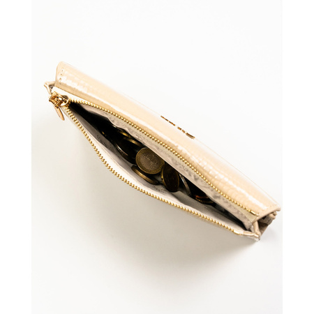 Horizontale, beige Damen-Geldbörse aus Öko-Leder mit Krokodil-Prägung – Peterson