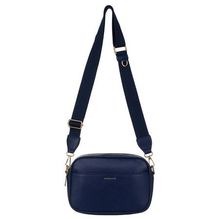 Moderne dunkelblaue Damen City-Umhängetasche mit zwei Schulterriemen und Anhänger aus Öko-Leder – Peterson