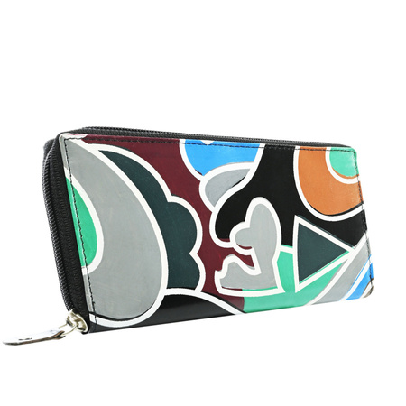 Portemonnaie Damen im Federmäppchen-Stil mit geprägter Struktur, Echtleder