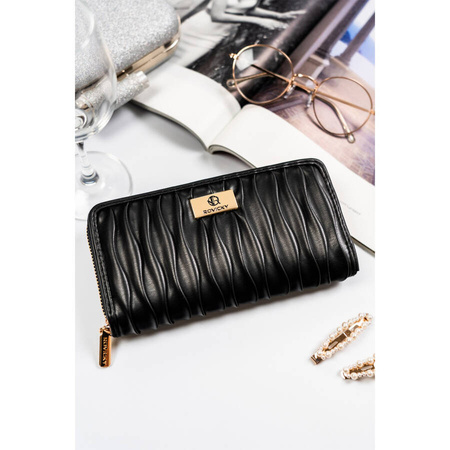 Große Damen Geldbörse aus schwarzem Öko-Leder mit Reißverschluss – Rovicky