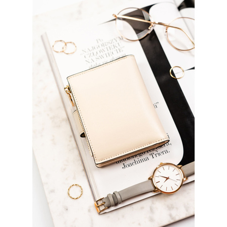 Beige Damen-Geldbörse aus Öko-Leder mit Druckknopf- und Reißverschlussverschluss - Rovicky