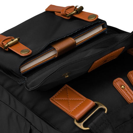 Schwarz-brauner, großer Damen-Rucksack aus Polyester und Öko-Leder - Peterson