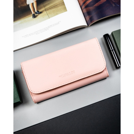 Rosa, große Damen-Geldbörse aus Öko-Leder mit Außenfach, mit Druckknopf verschließbar - 4U Cavaldi