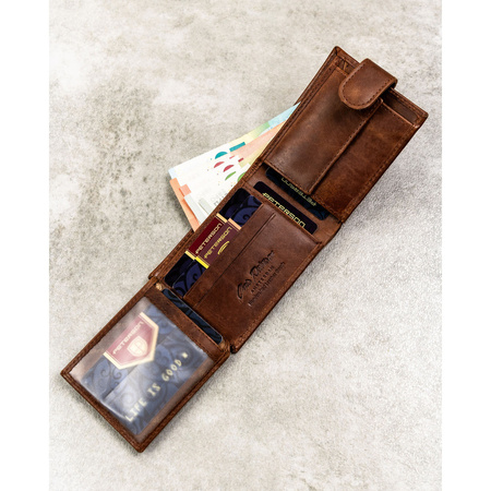 Herren-Geldbörse aus Leder, hellbraun, mit Druckknopfverschluss – Peterson