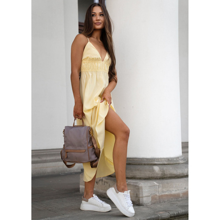 Städtischer Damen-Rucksack aus Nylon und Öko-Leder in Beige – Peterson