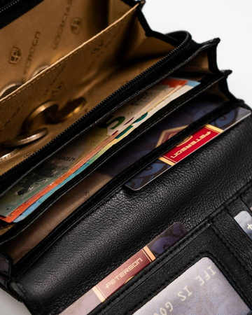 Große Damen Geldbörse aus Leder mit Druckknopf und Reißverschluss – Peterson