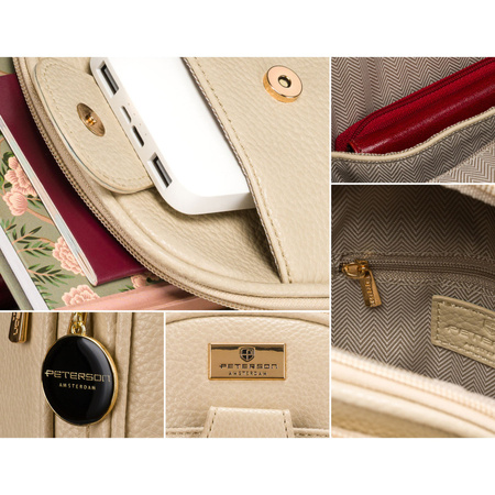 Moderne, funktionale beige Damen Gürteltasche Crossbody aus Öko-Leder – Peterson