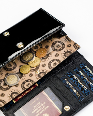 Schwarze Damen Geldbörse aus Echtleder mit Akzent – Peterson