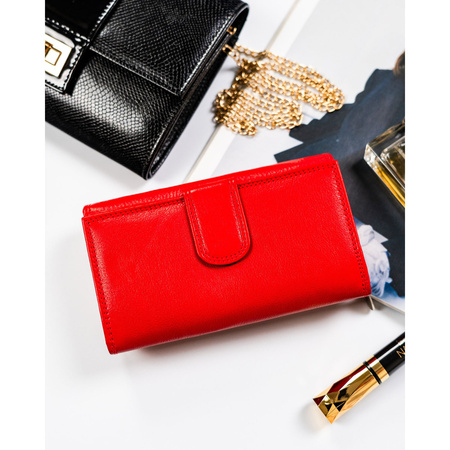 Große rote Damen Geldbörse aus Leder mit Reißverschlussfach – Rovicky