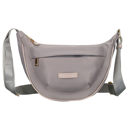 Graue Damen-Handtasche aus Nylon, aufgehängt an einem verstellbaren Gürtel und mit einem Reißverschluss geschlossen - Peterson