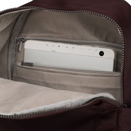 Bordeauxfarbener Damen-Rucksack aus Polyester, an verstellbaren Trägern hängend – Peterson