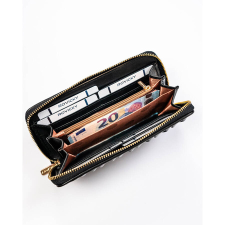 Große Damen Geldbörse aus schwarzem Öko-Leder mit Reißverschluss – Rovicky