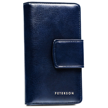 Dunkelblaue Damen Geldbörse aus Öko-Leder mit Druckknopf- und Reißverschluss – Peterson