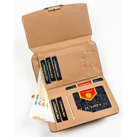 Beige Damen-Geldbörse aus Öko-Leder mit Druckknopf- und Reißverschluss – Peterson