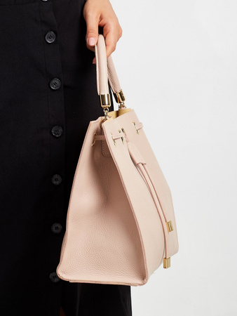 Shopper Tasche mit Kordelzug aus echtem Leder, quadratisch – Rovicky