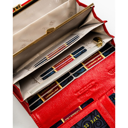 Rote Damen-Geldbörse aus Natur- und Öko-Leder mit Druckknopfverschluss – Peterson